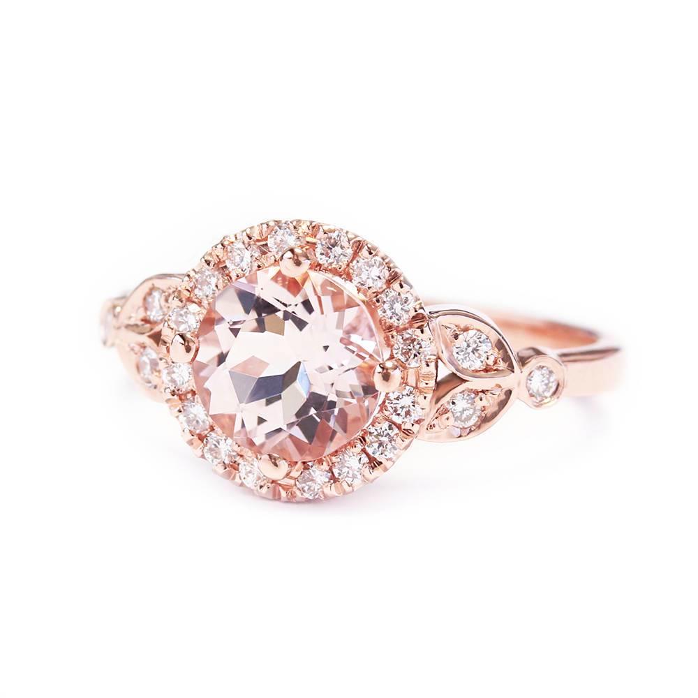 Rome, Morganite & Diamond Halo Unique Engagement Ring - sillyshinydiamonds