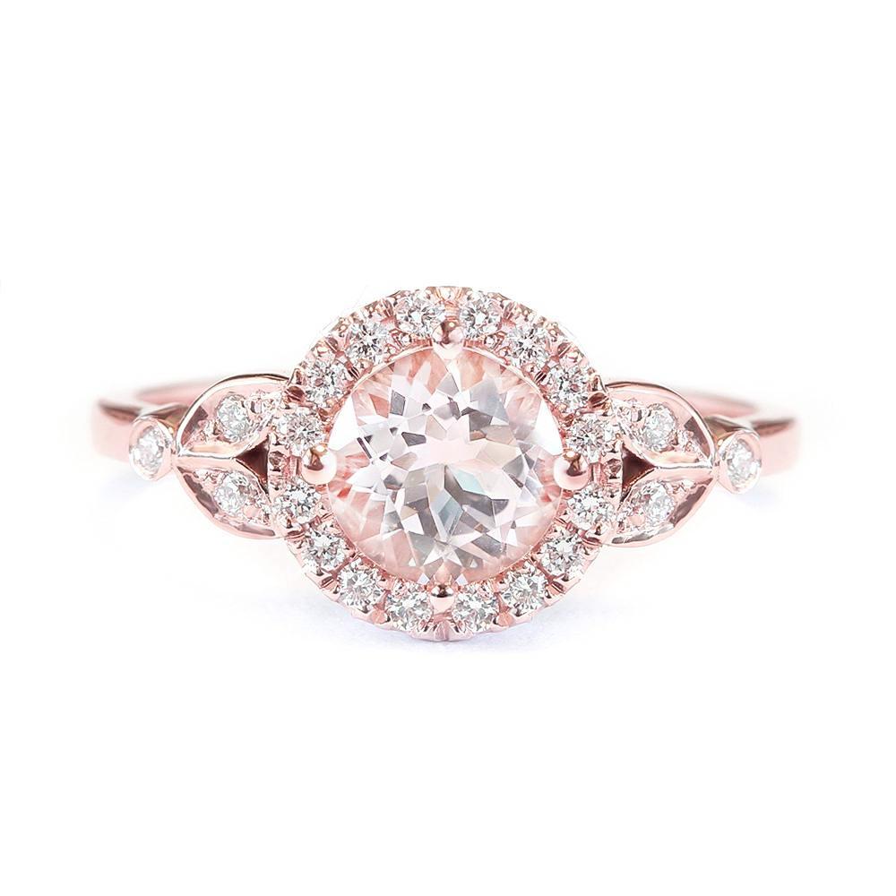 Rome, Morganite & Diamond Halo Unique Engagement Ring - sillyshinydiamonds