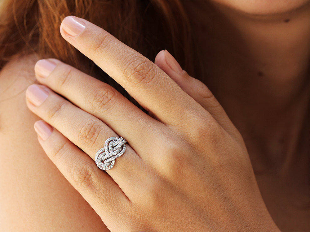 Double Infinity Knot Anniversary Diamond Ring - sillyshinydiamonds