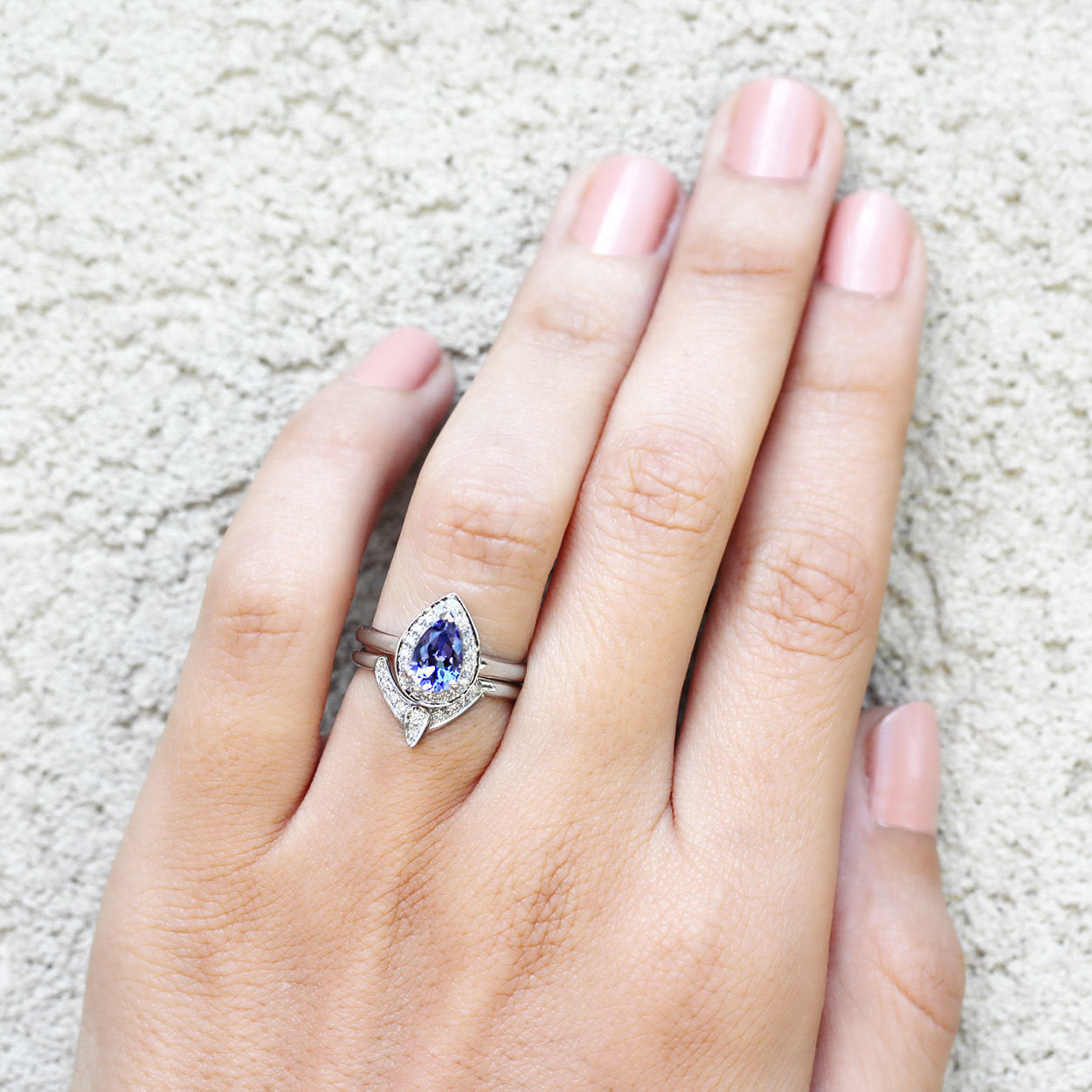 The 3rd Eye - Pear Tanzanite & Diamond Bridal Rings Set - sillyshinydiamonds