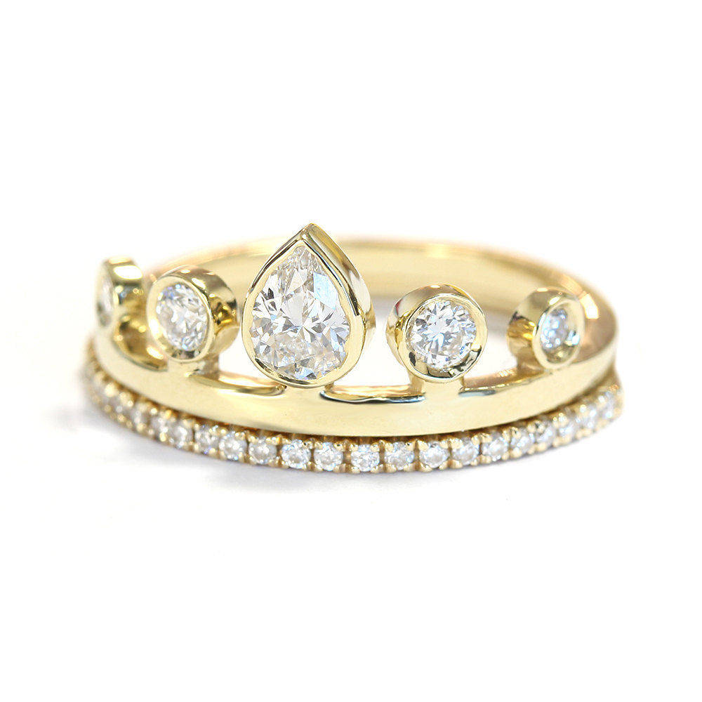 Pear Diamond Tiara Unique Crown Ring - sillyshinydiamonds