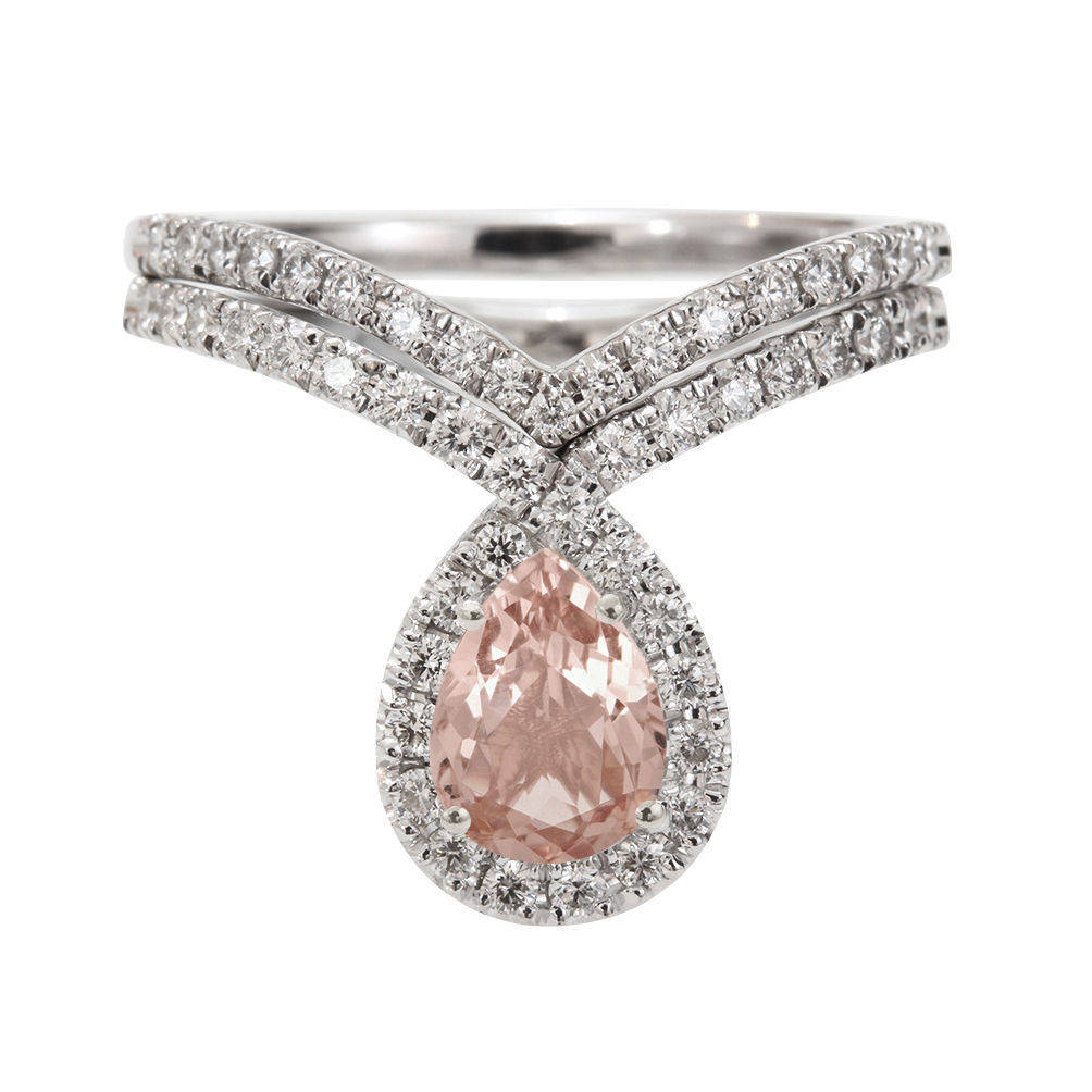 Bliss Morganite & Diamonds Unqiue Engagement Wedding Ring Set - sillyshinydiamonds