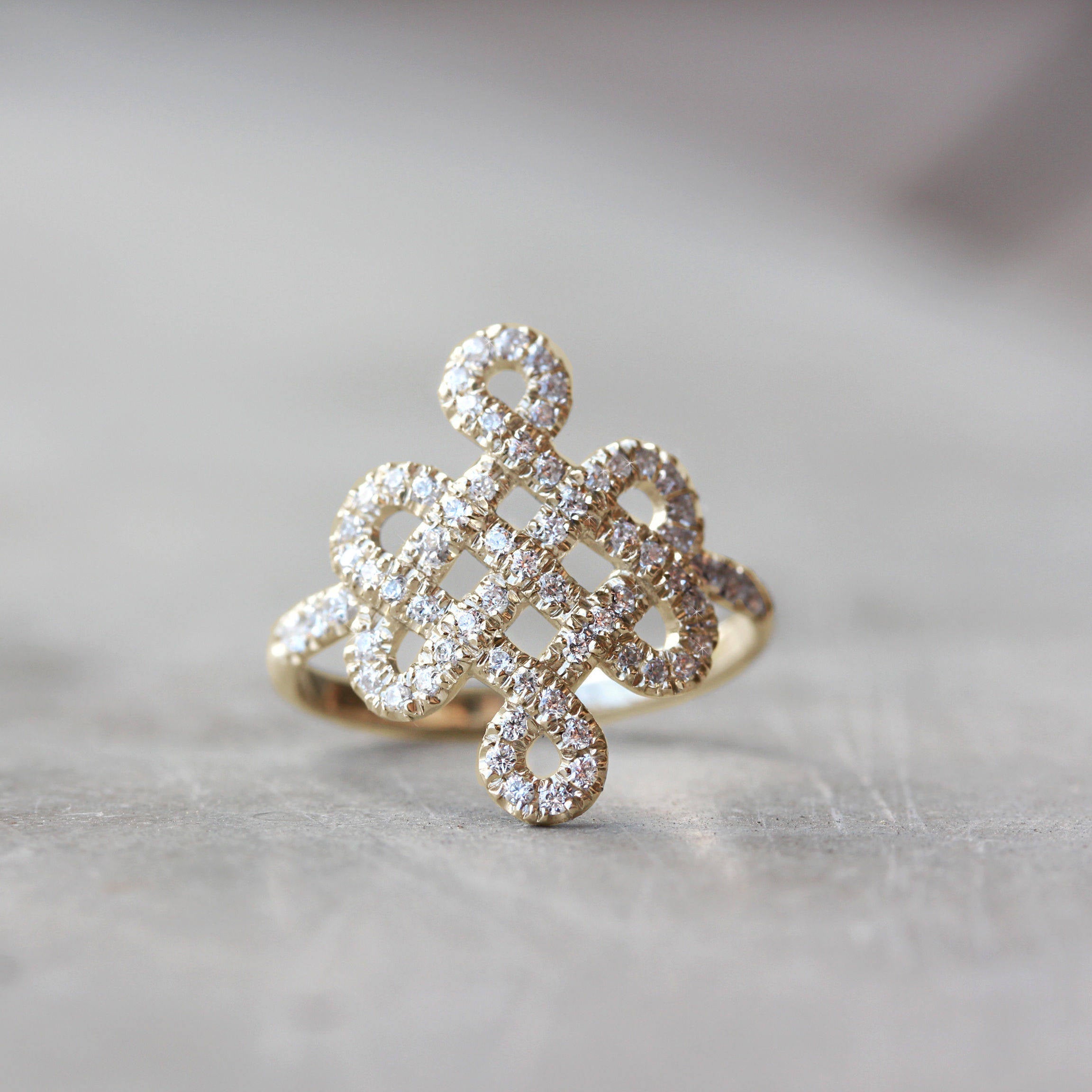 Tibetan endless love Knot Lace Diamond Ring - sillyshinydiamonds