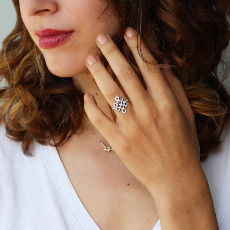 Tibetan endless love Knot Lace Diamond Ring - sillyshinydiamonds