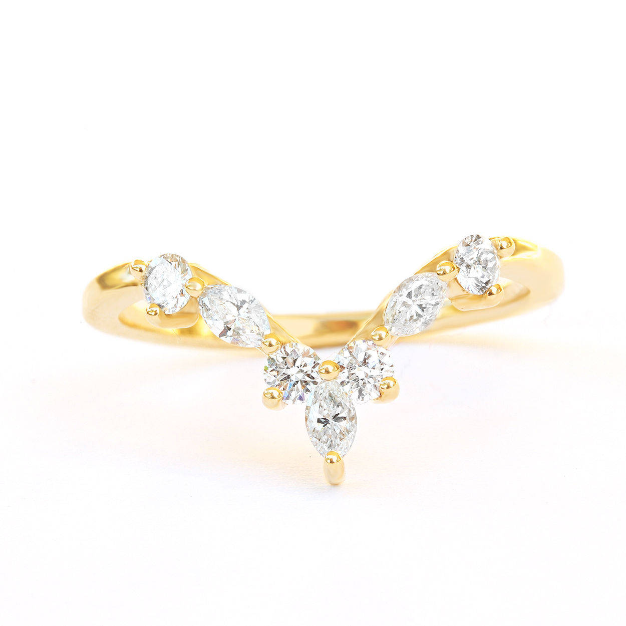 Hermes 14K Gold Chevron Diamond V Ring - sillyshinydiamonds