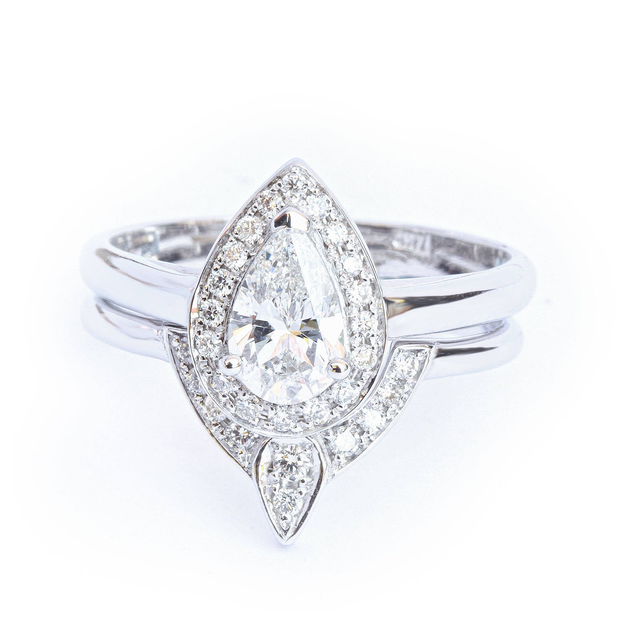 Pear Diamond 0.6ct Halo Unique Engagement & Wedding, Bridal Rings Set, The 3rd Eye, - sillyshinydiamonds