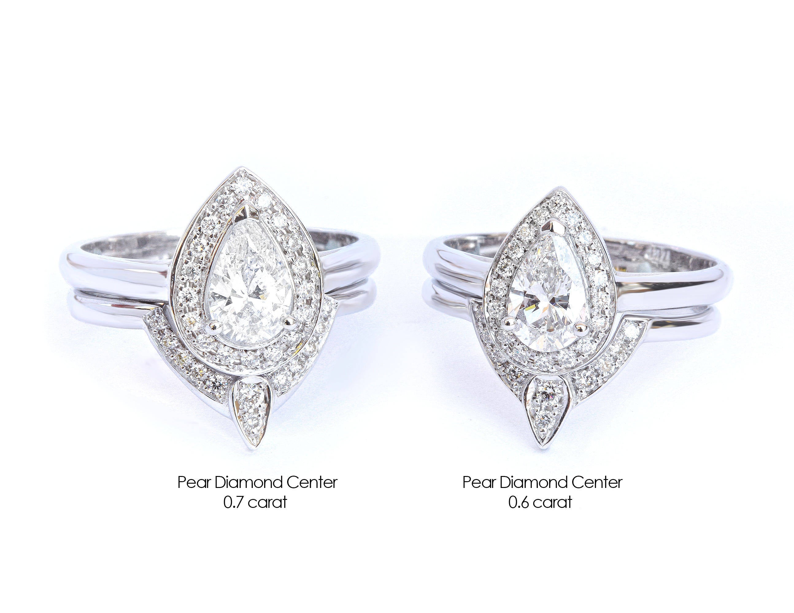 Pear Diamond 0.6ct Halo Unique Engagement & Wedding, Bridal Rings Set, The 3rd Eye, - sillyshinydiamonds