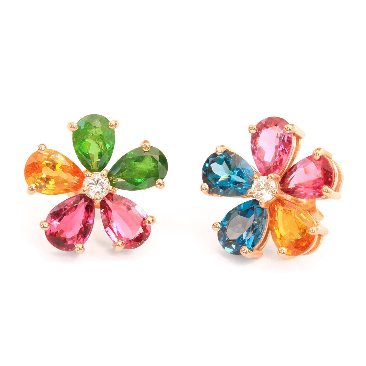 Flowers Stud Earrings Colorful Gemstone - sillyshinydiamonds