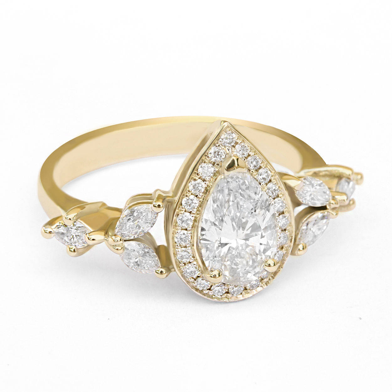 Muse - 1.48 Carat Pear Diamond Unique Engagement Ring - sillyshinydiamonds
