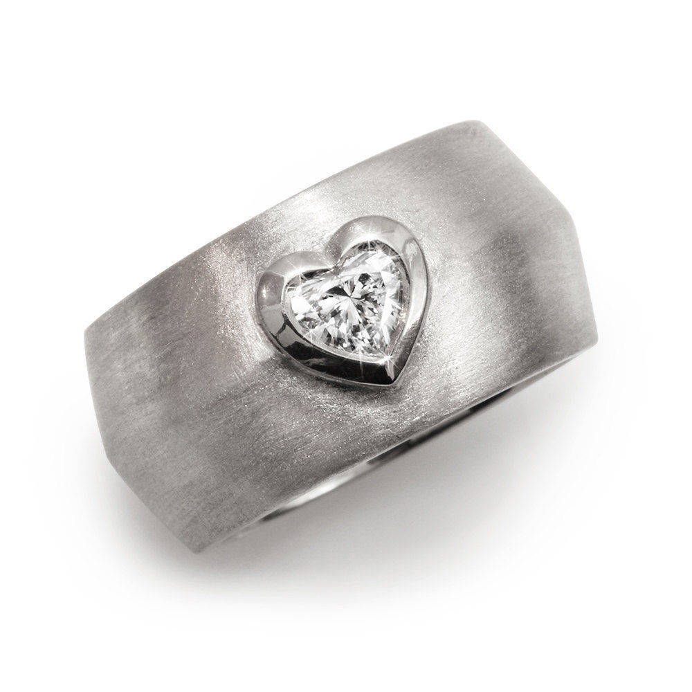 Tal - Heart Diamond & Gold Wide Statement Ring - sillyshinydiamonds