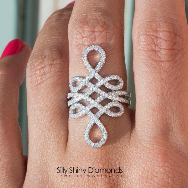 Statement Infinity Knot Wide Lace Diamond Ring - sillyshinydiamonds