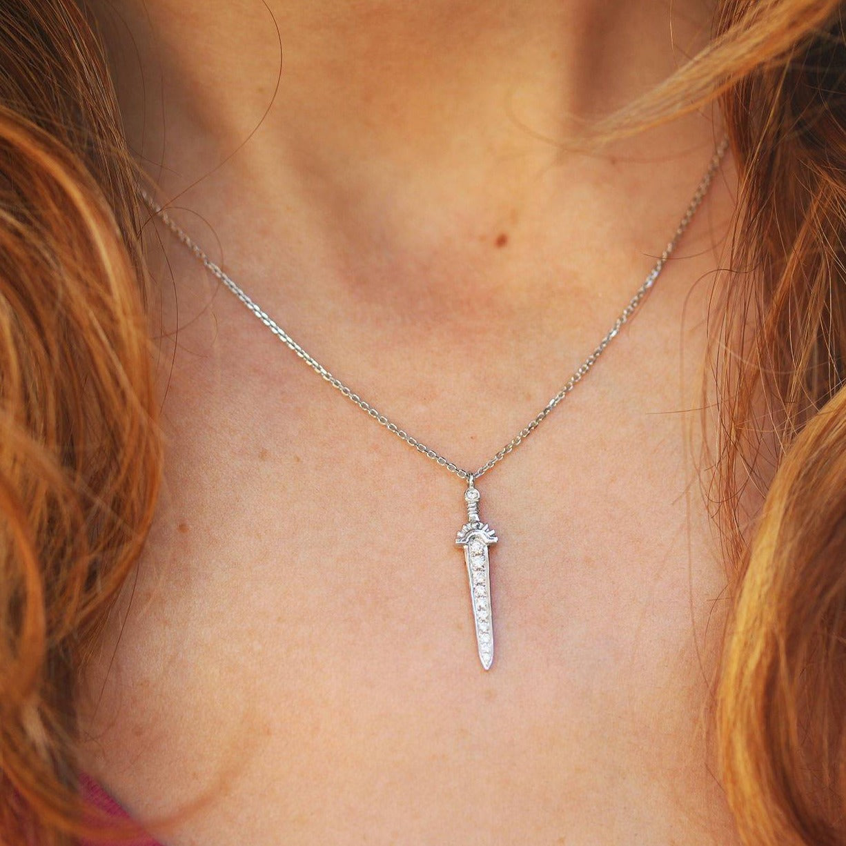 King Arthur Dagger sword diamond pendant necklace - sillyshinydiamonds