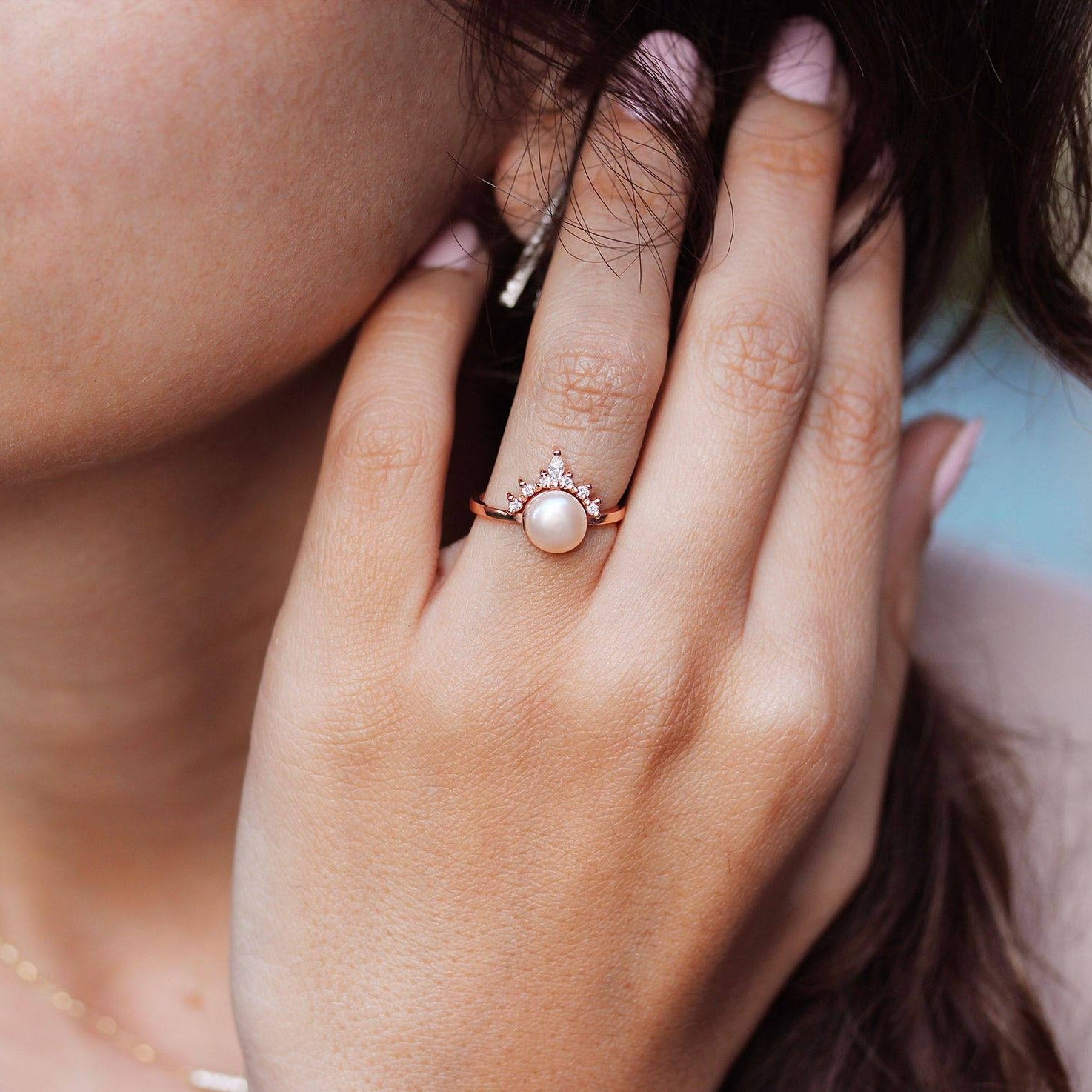 Romi Pearl & Diamonds Ring - sillyshinydiamonds