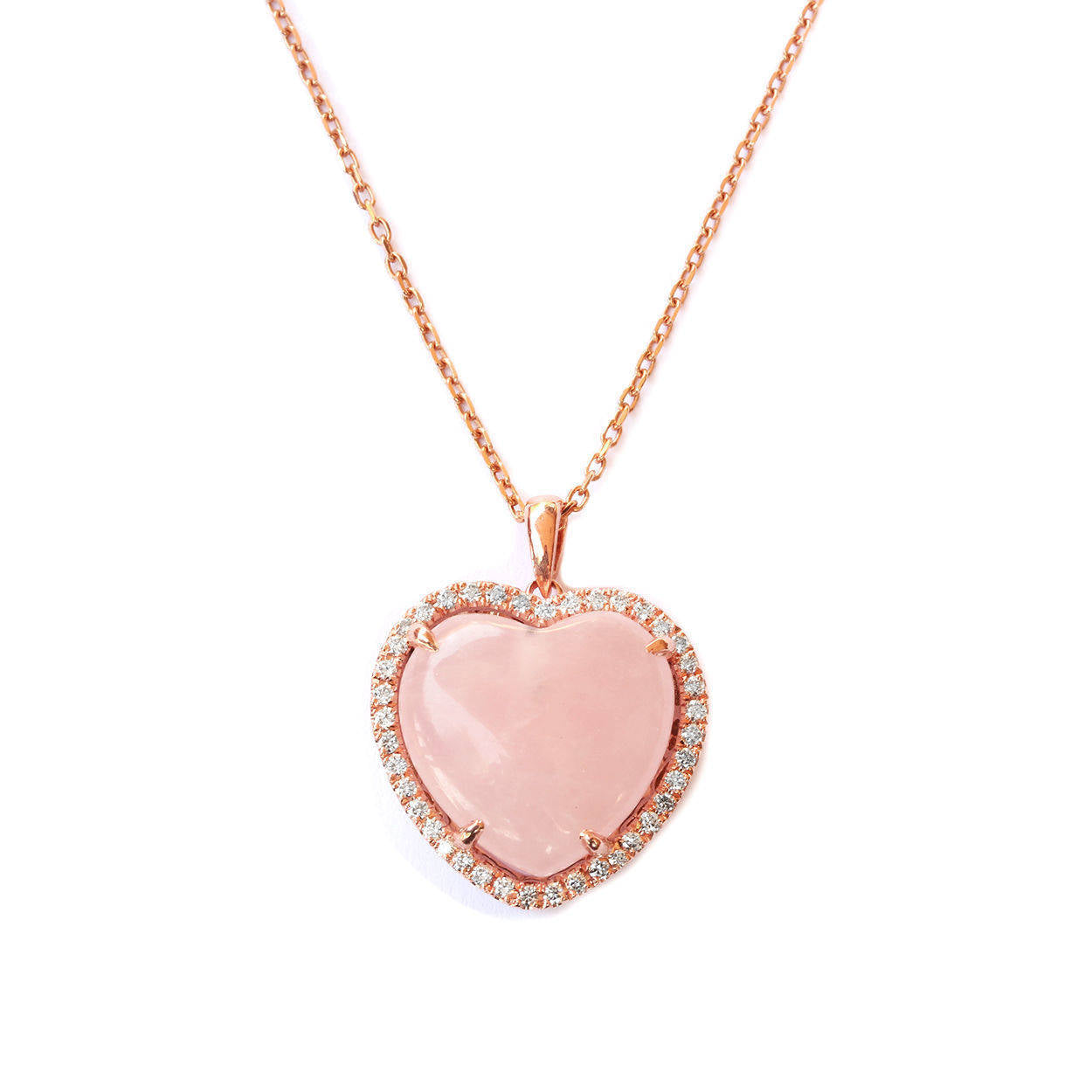 Aphrodite Rose Quartz Heart & Diamond Halo Pendant Necklace - sillyshinydiamonds