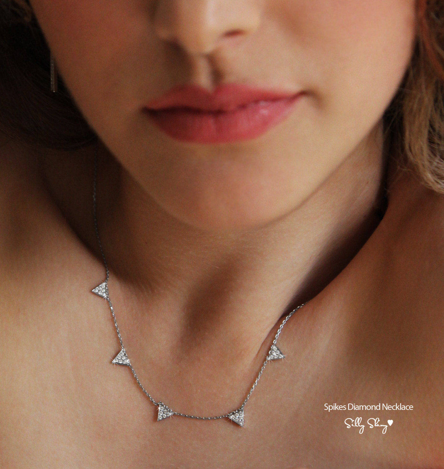 5 Diamonds Triangles Necklace - sillyshinydiamonds