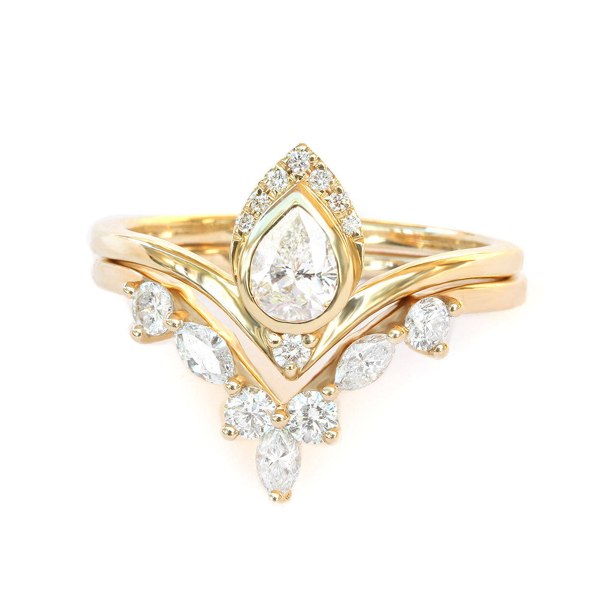 Pear Diamond Unique Chevron Engagement Set, Atyasha + Hermes - sillyshinydiamonds