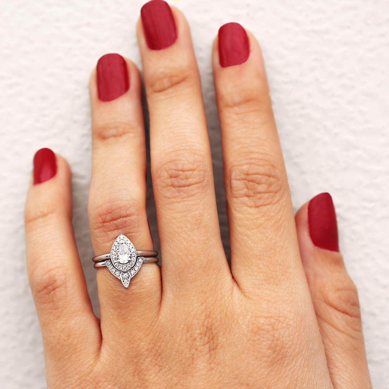 Pear Diamond Halo Wedding Ring Set - The 3rd Eye. Center 0.5 carat. TDW 0.7 carat - sillyshinydiamonds