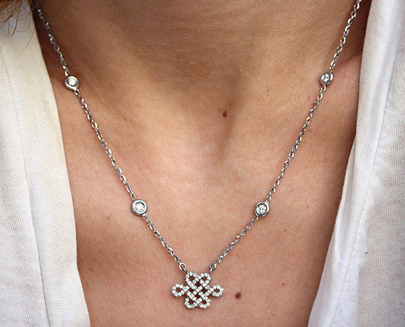 Tibetan Endless Love Knot Diamond by the yard Necklace - sillyshinydiamonds