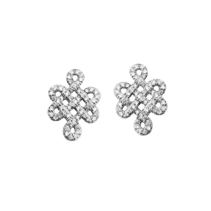 Tibetan symbol of Endless Love, Diamond Stud Earrings - sillyshinydiamonds white gold