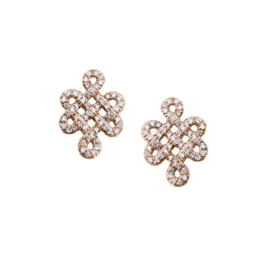 Tibetan symbol of Endless Love, Diamond Stud Earrings - sillyshinydiamonds rose gold