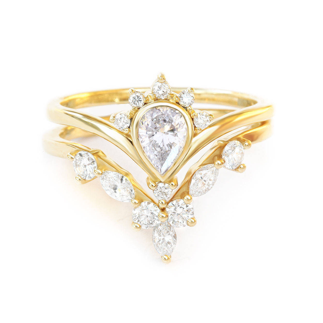 Pear diamond Unique Engagement Rings Set Valentia & Hermes - sillyshinydiamonds