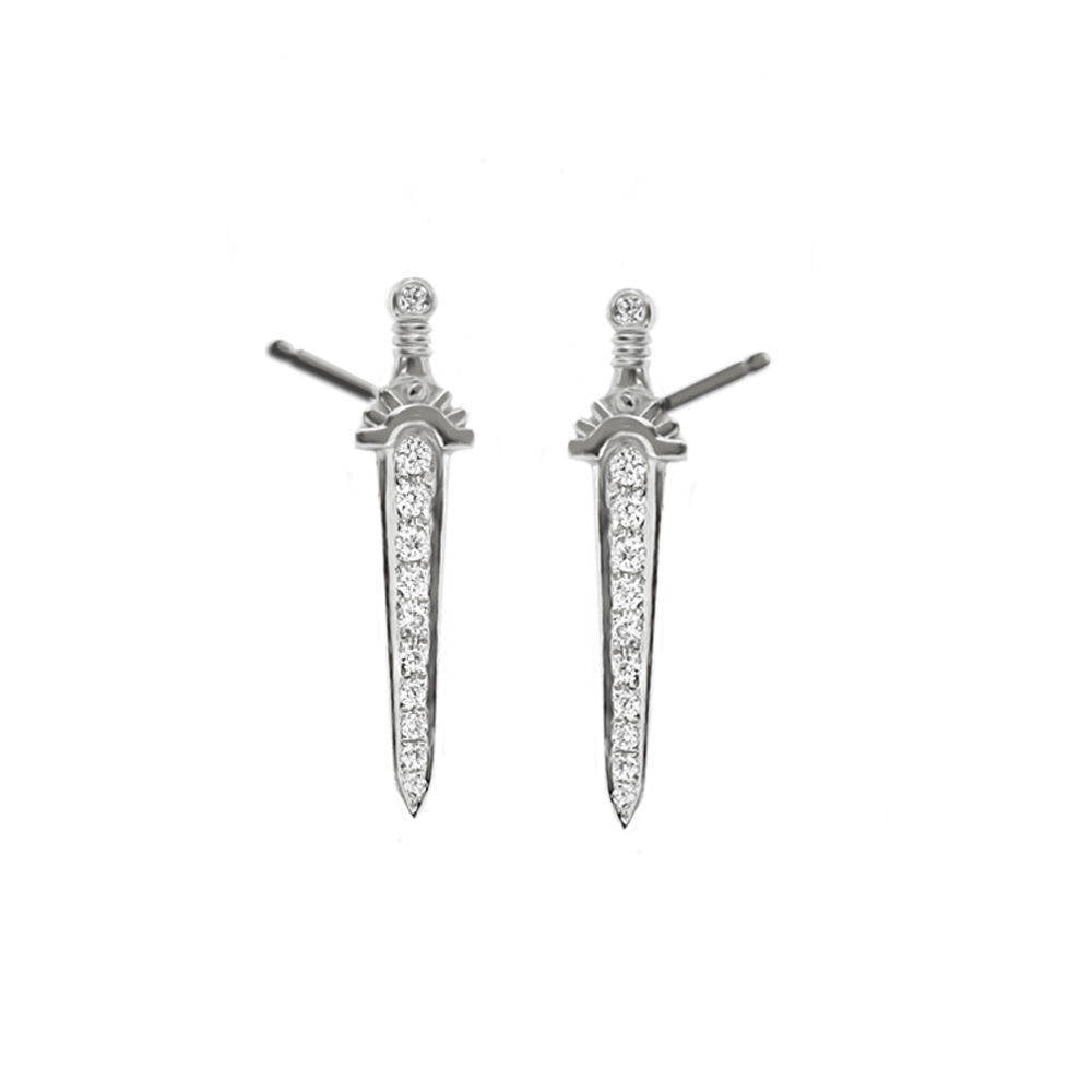 Dagger Sword Dainty Diamond Stud  Earrings - sillyshinydiamonds
