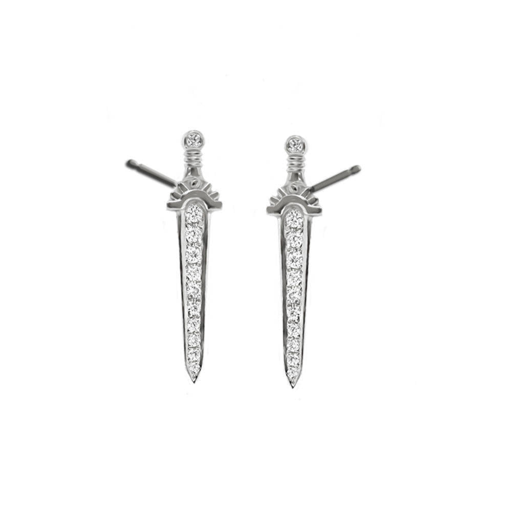 Dagger Sword Dainty Diamond Stud Earrings - sillyshinydiamonds