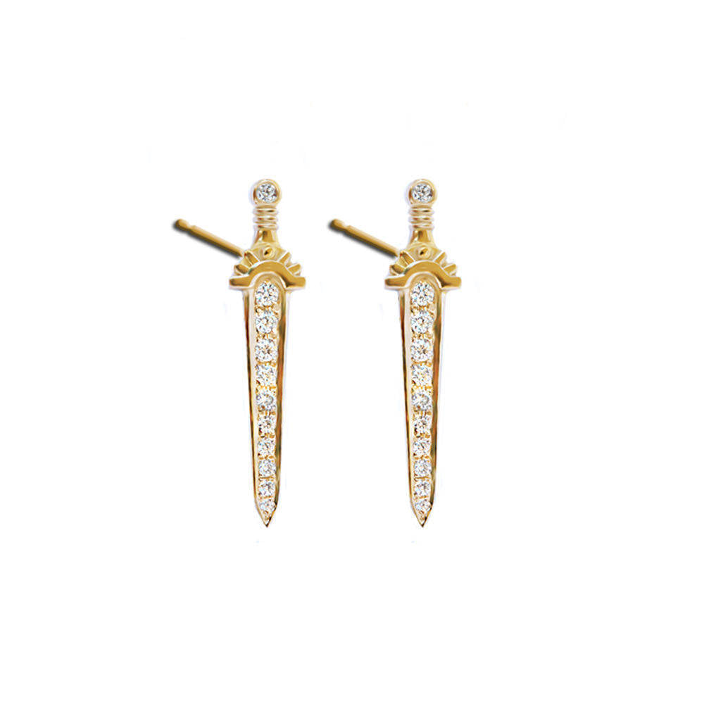 Dagger Sword Dainty Diamond Stud Earrings - sillyshinydiamonds