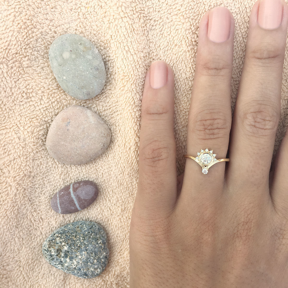 0.75 carat Diamond Unique Engagement Ring Set, Valentia & Hermes - Chevron V -Rings Set - sillyshinydiamonds