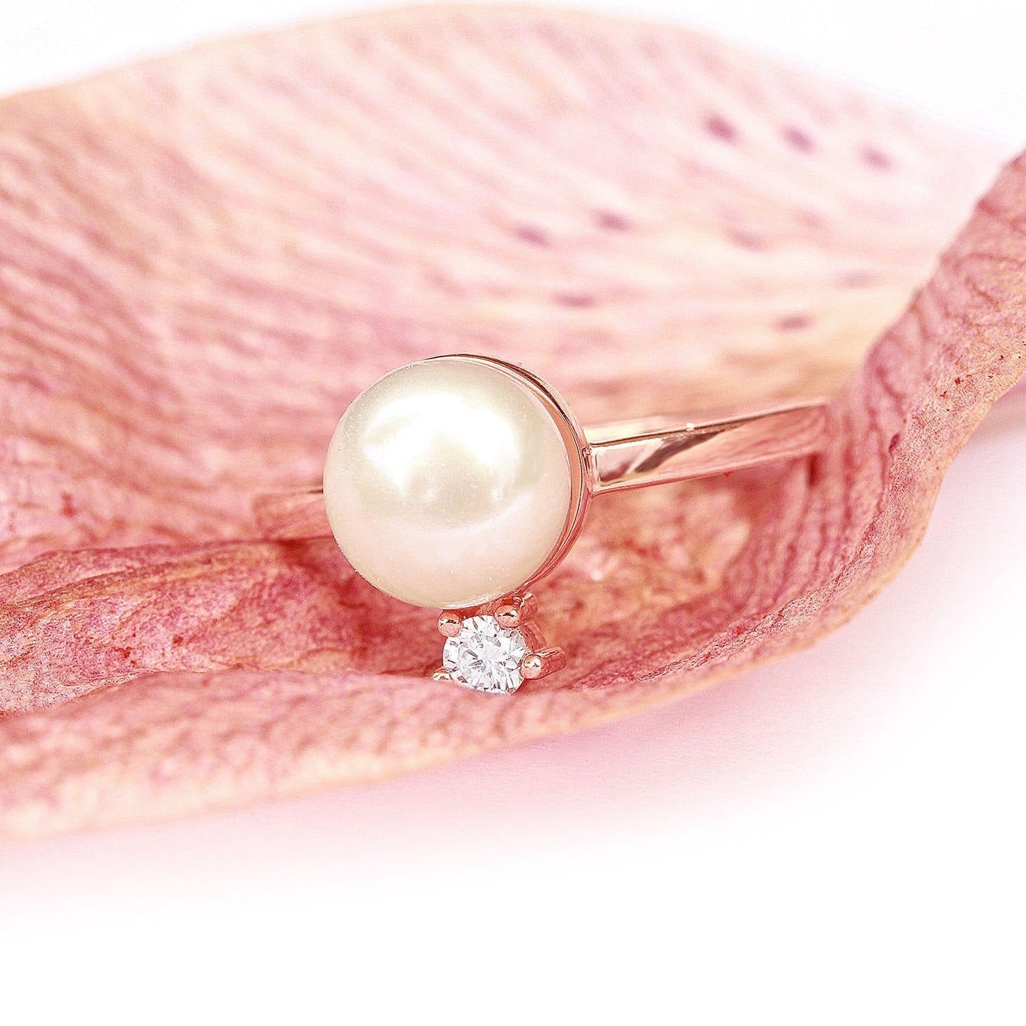 Pearl & Diamond Minimal Promise Rings - sillyshinydiamonds