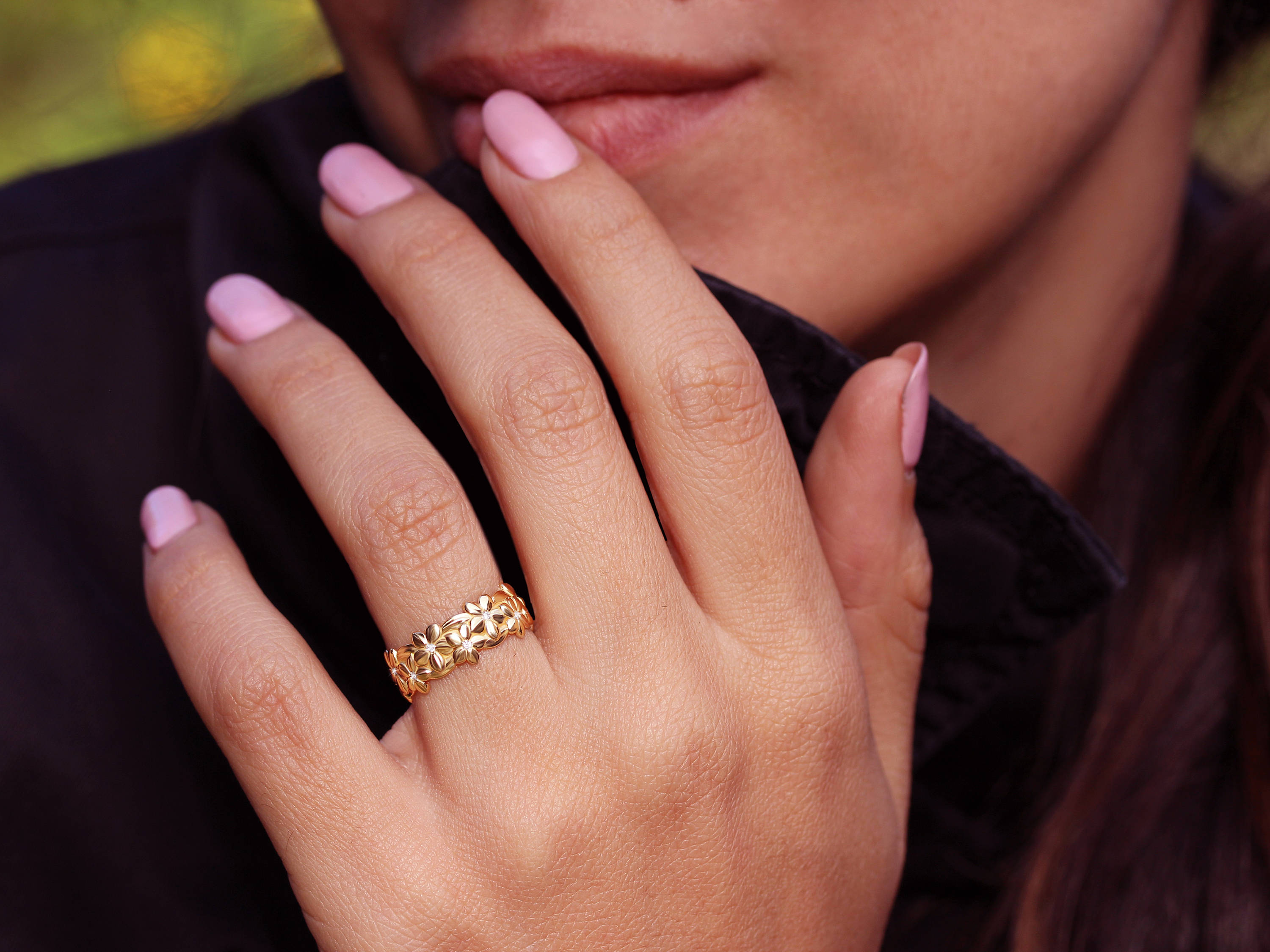 Jungle Unique Floral Diamond Wedding Band - sillyshinydiamonds