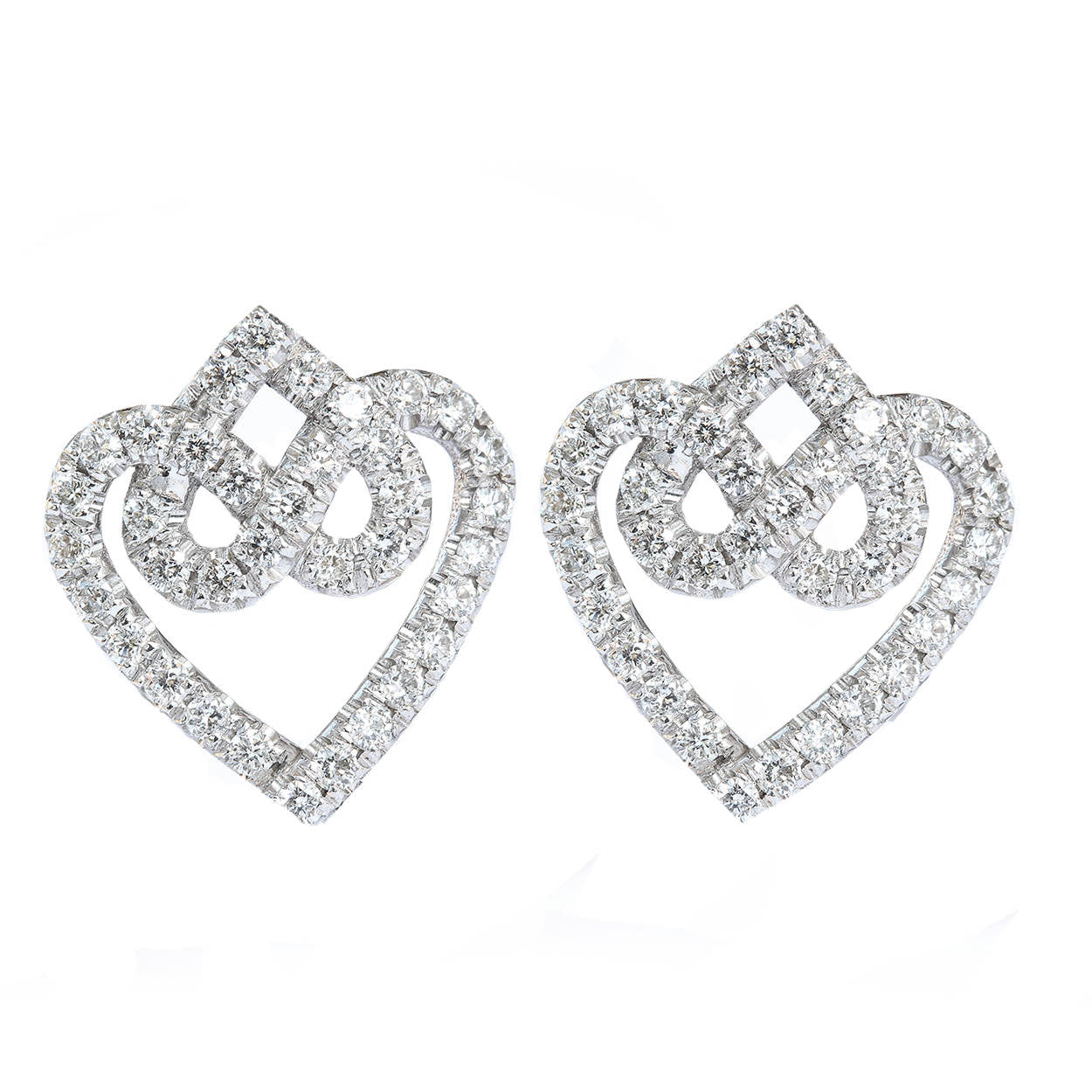 Hearts Lock Knot Stud Diamond Earrings - sillyshinydiamonds