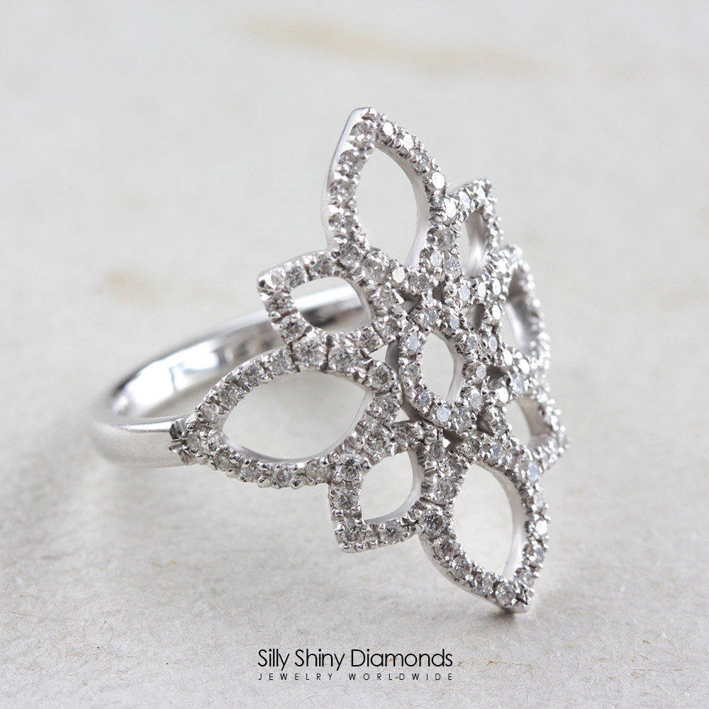 Lotus 0.5 carat Statement Lace Diamond Ring - sillyshinydiamonds