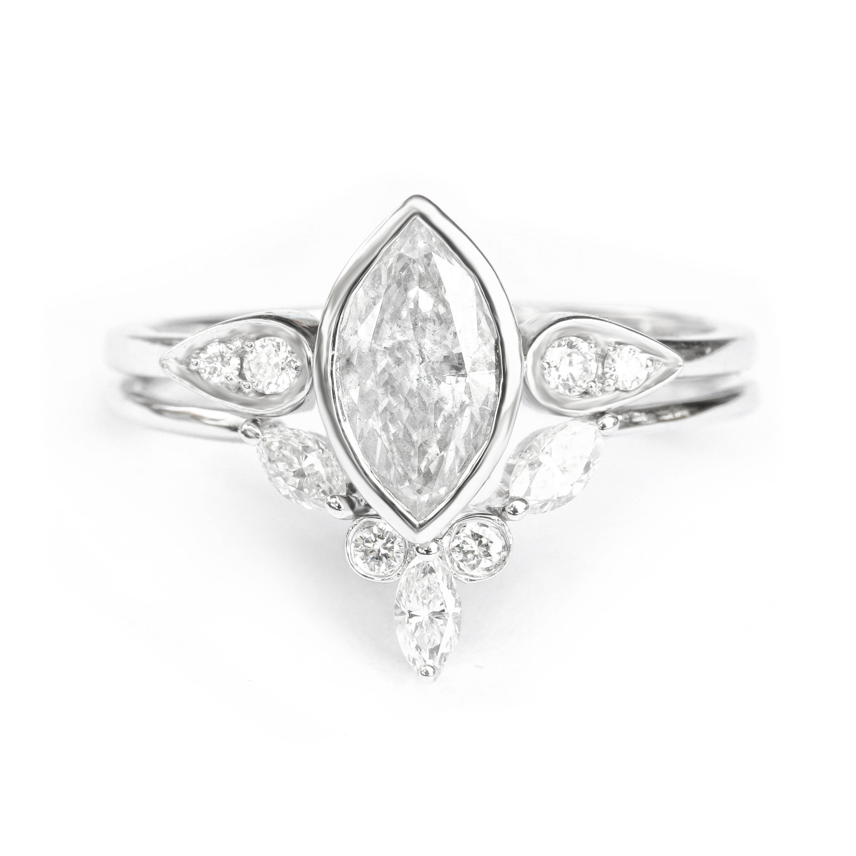 Amber Marquise Diamond Chevron V Wedding Ring - sillyshinydiamonds