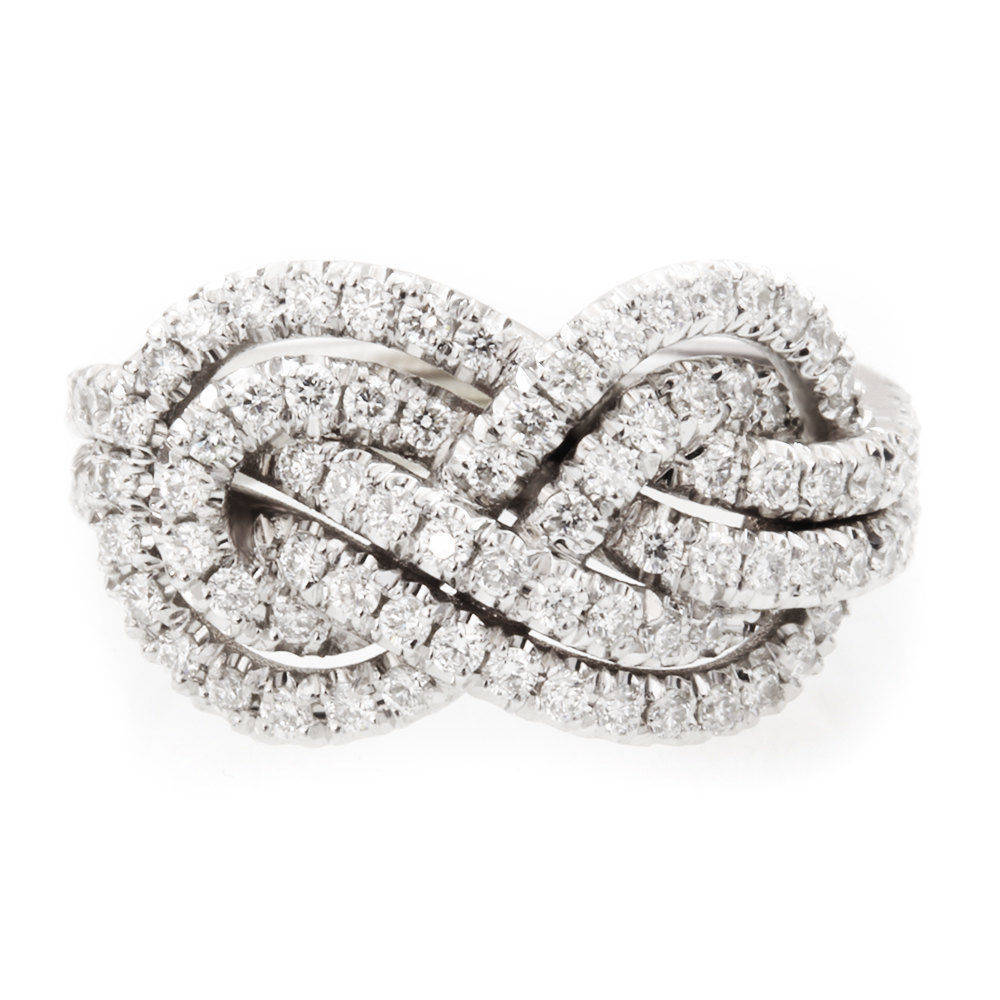 Double Infinity Knot Anniversary Diamond Ring 18K White Gold / 10