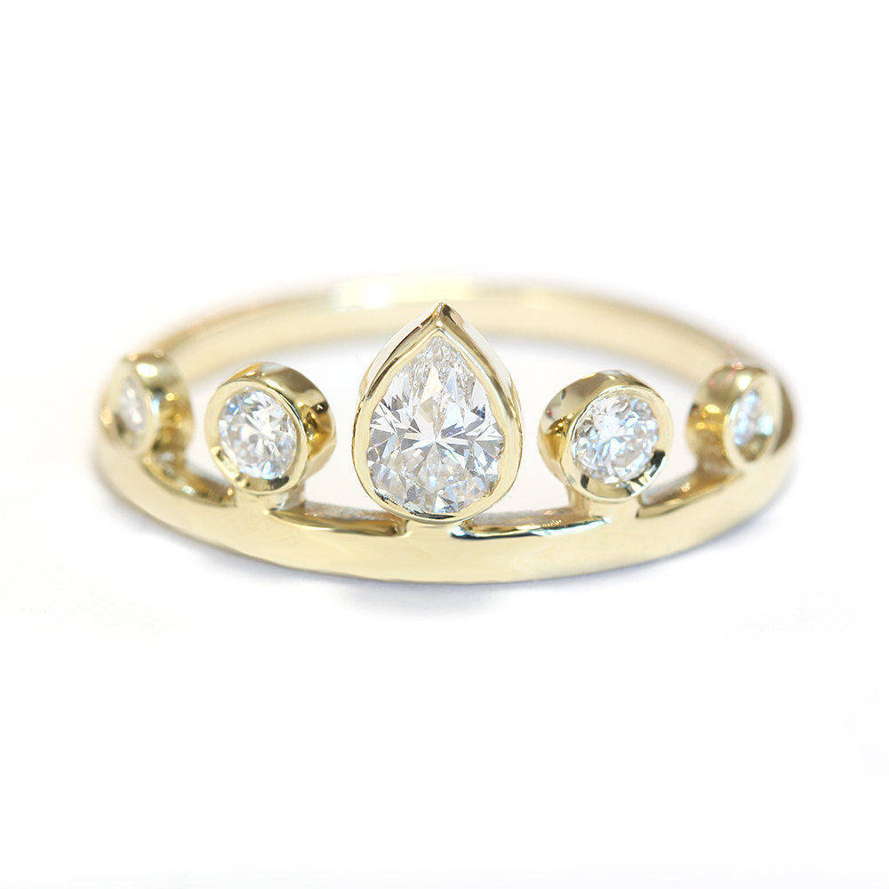 Pear Diamond Tiara Unique Crown Ring - sillyshinydiamonds