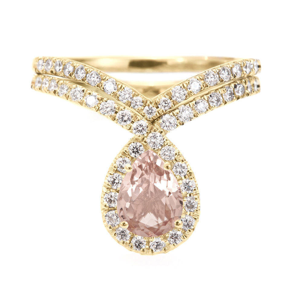 Bliss Morganite & Diamonds Unqiue Engagement Wedding Ring Set - sillyshinydiamonds