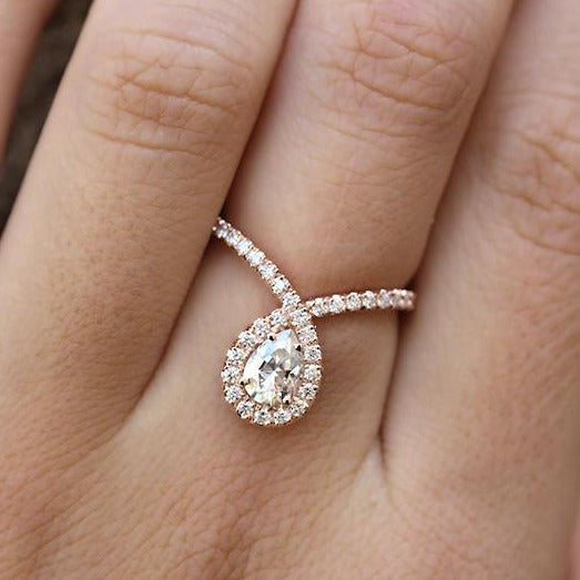 Bliss - Pear Diamond Halo Unique Engagement Ring - sillyshinydiamonds