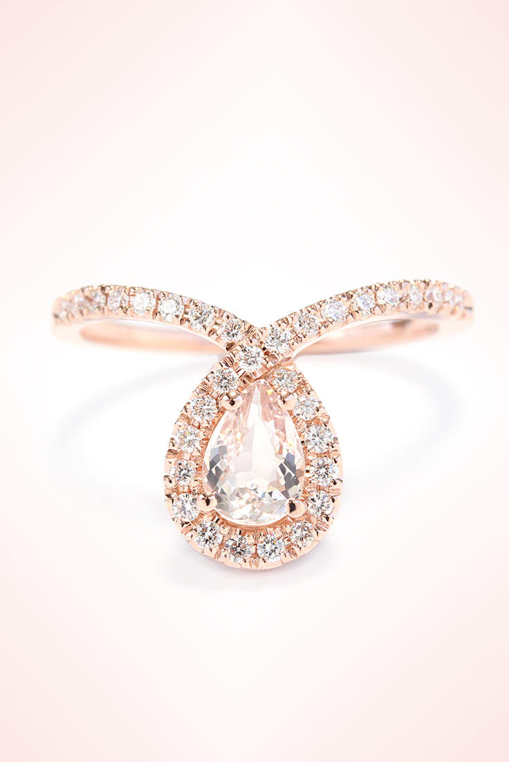 Bliss Morganite & Diamonds Unqiue Engagement Wedding Ring Set - sillyshinydiamonds