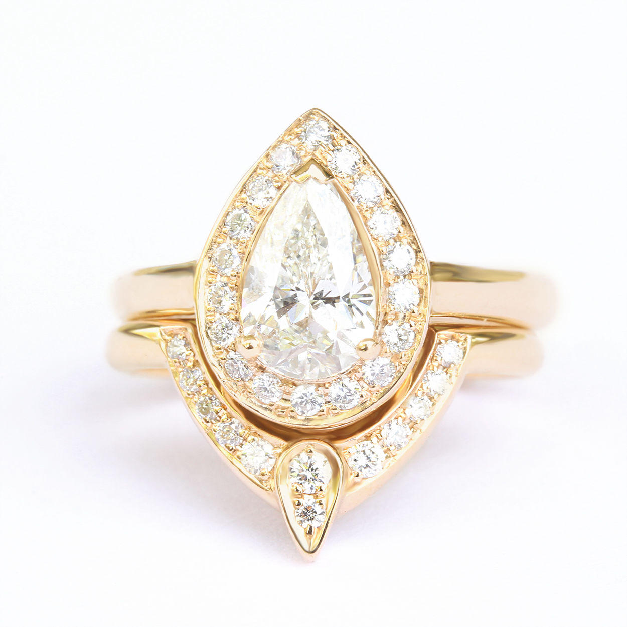 Pear 1.0ct Engagement & Wedding, The 3rd Eye Ring Bridal Set - sillyshinydiamonds