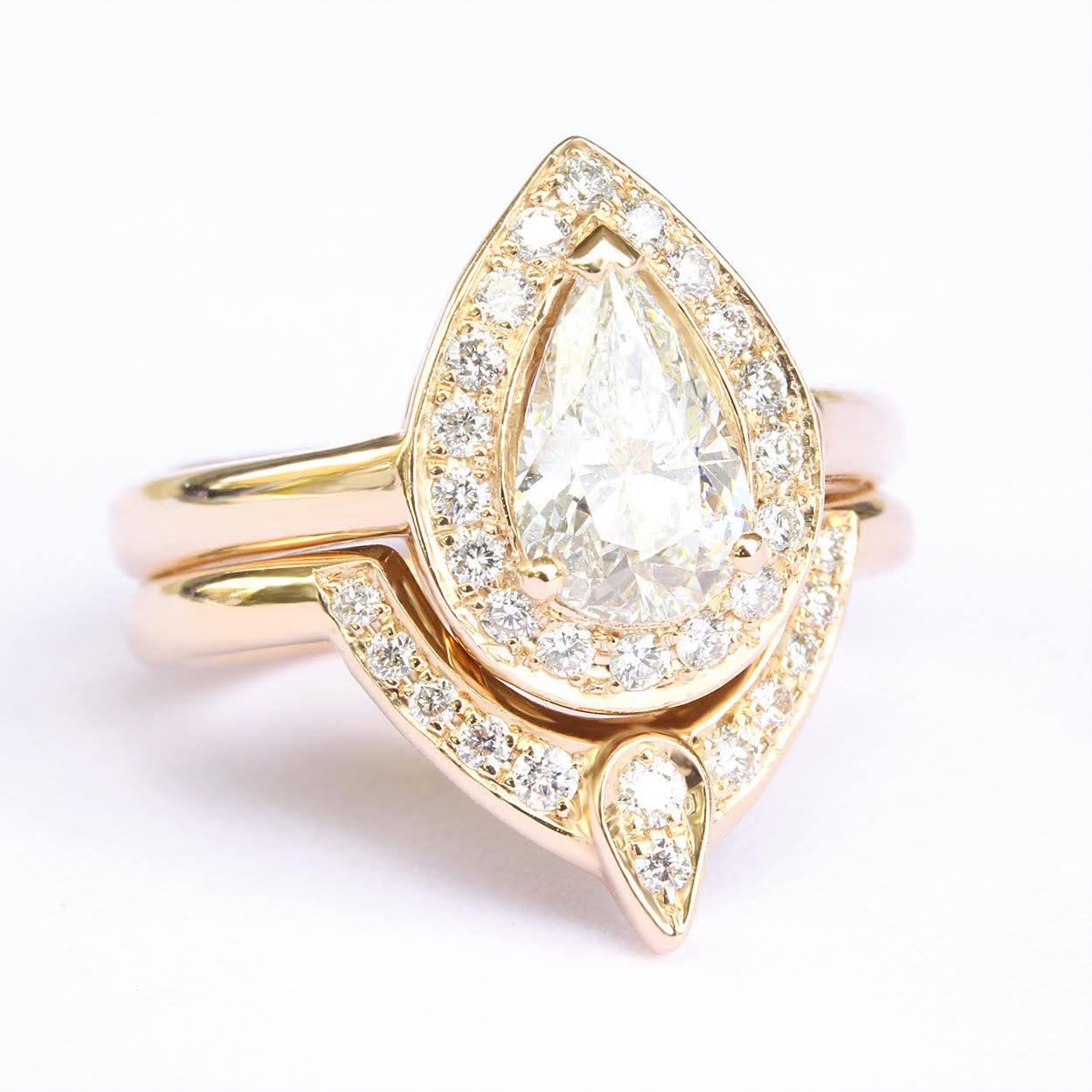 Pear 1.0ct Engagement & Wedding, The 3rd Eye Ring Bridal Set - sillyshinydiamonds