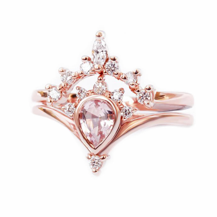 Pear Morganite ring - Valentia with - Romi - Nesting Nesting Band, Wedding Ring Set