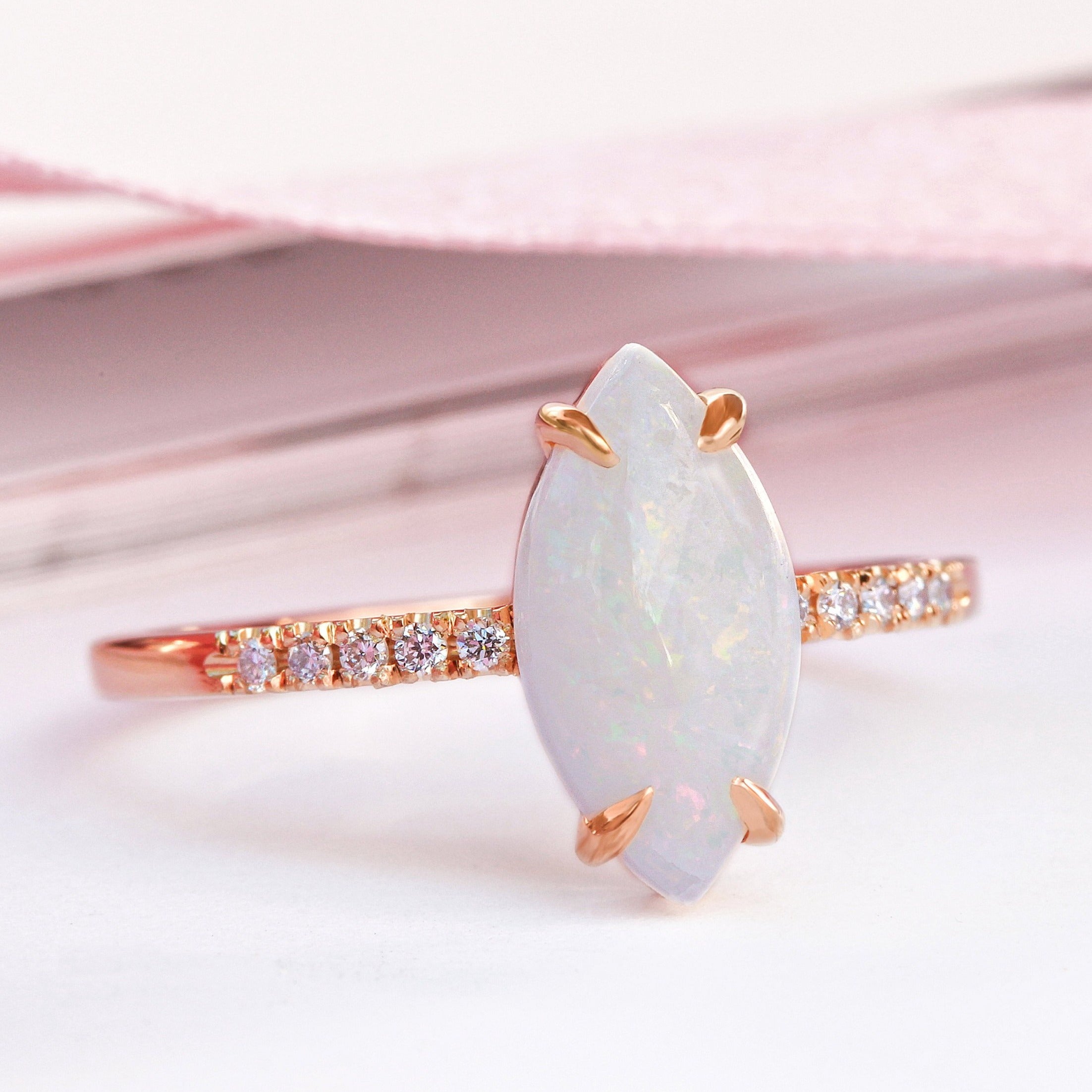 Arlo - Marquise Fire Opal Dainty Diamond Ring - sillyshinydiamonds