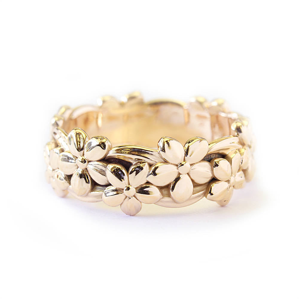 Floral Jungle Gold Wedding Band - sillyshinydiamonds