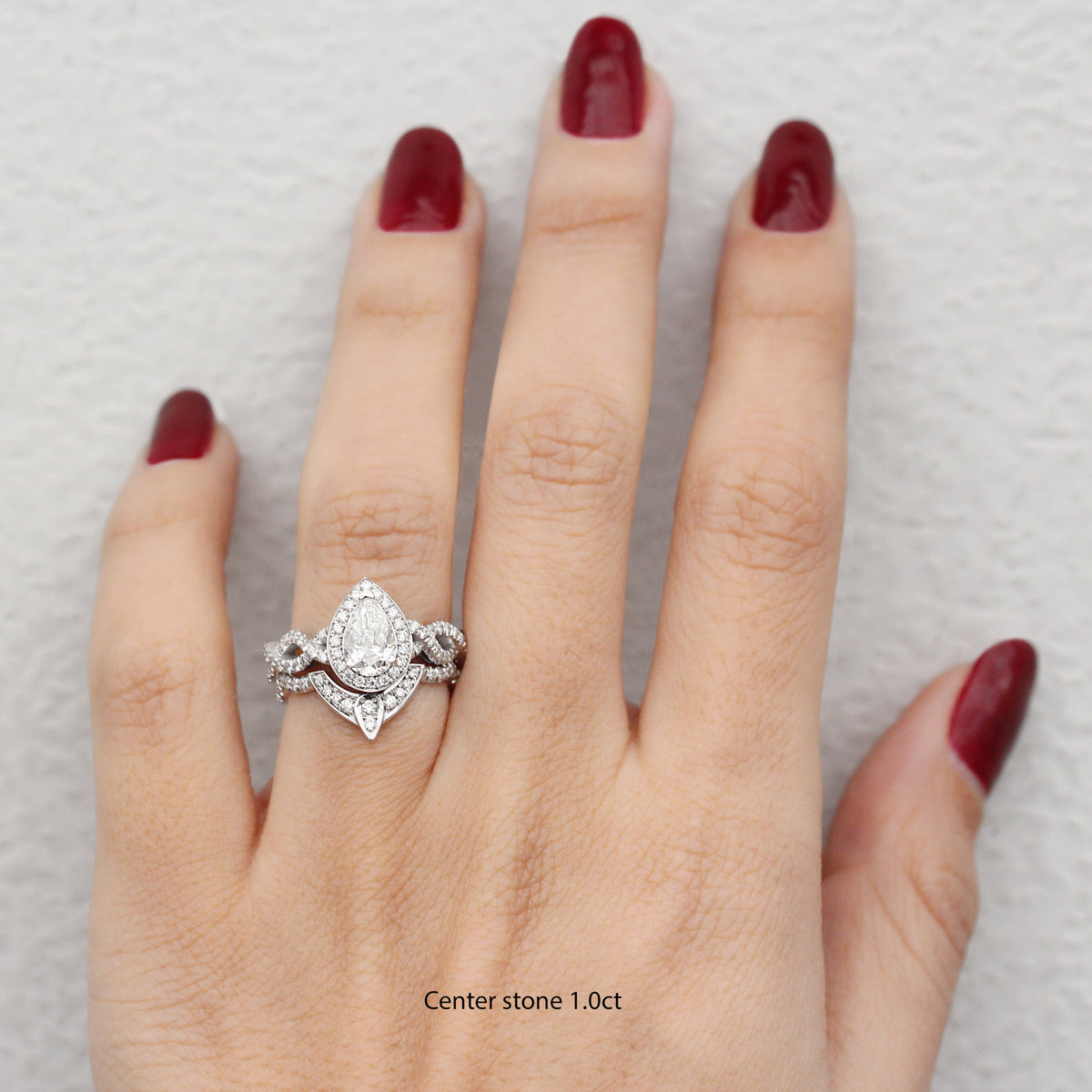 Pear Halo Diamond Twist Band Engagement Ring & Nesting Band - "The 3rd Eye"