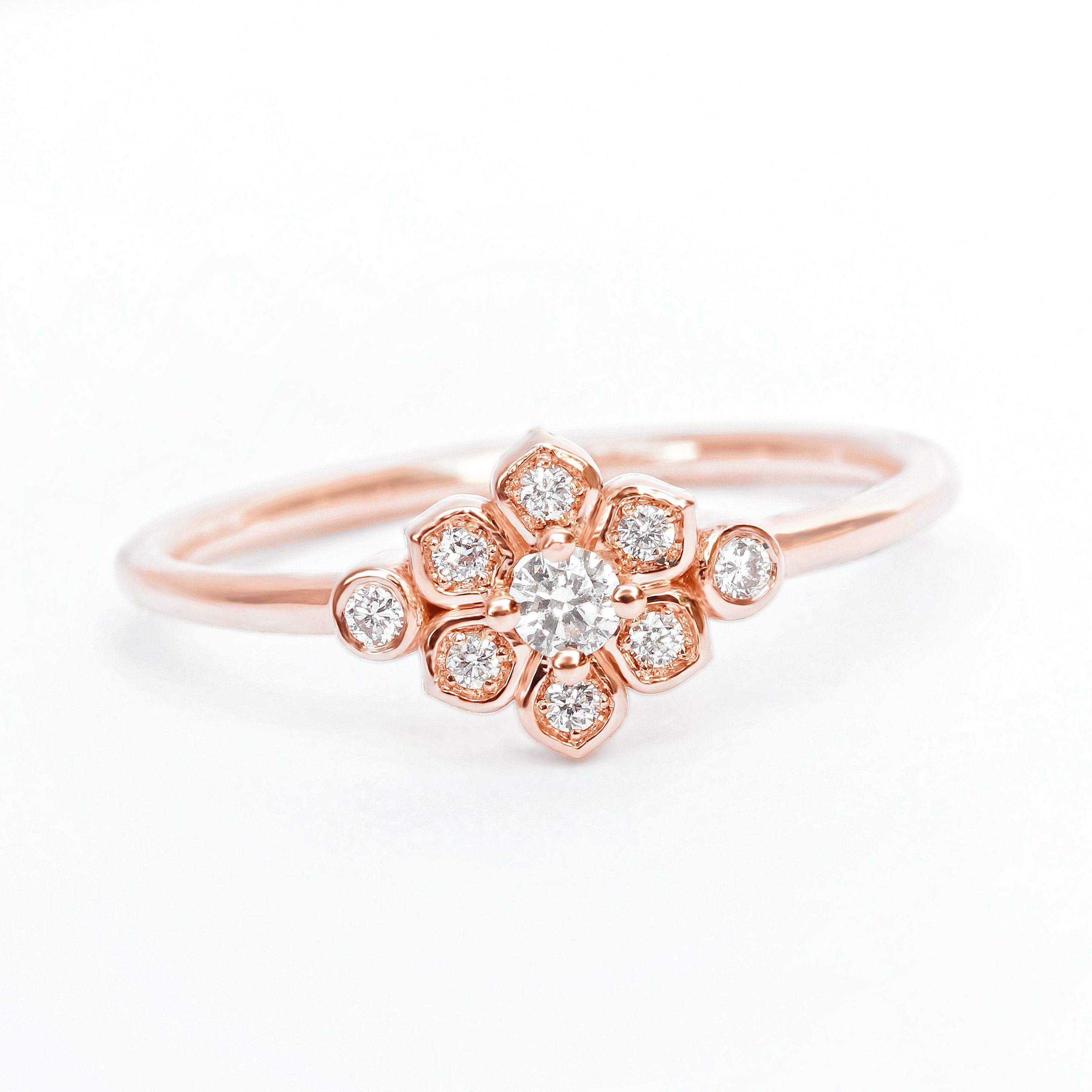 Lily Flower Mini Diamond Ring - sillyshinydiamonds