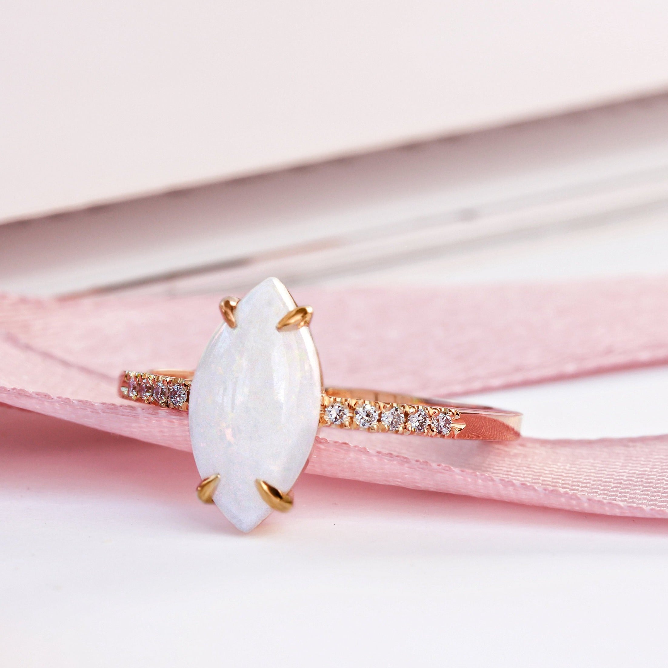 Arlo - Marquise Fire Opal Dainty Diamond Ring - sillyshinydiamonds