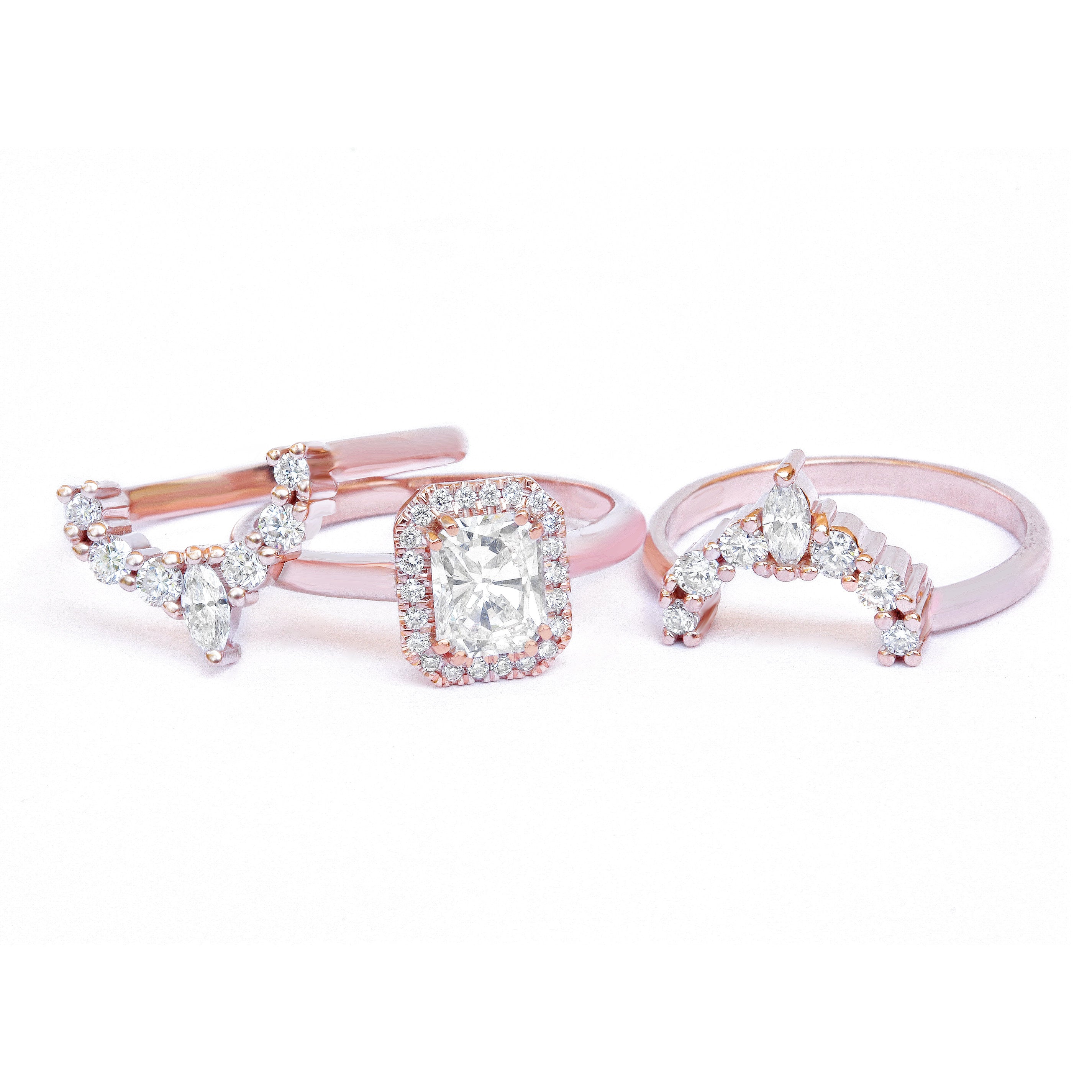 Radiant Diamond with halo three wedding ring set, Radiant soul - sillyshinydiamonds