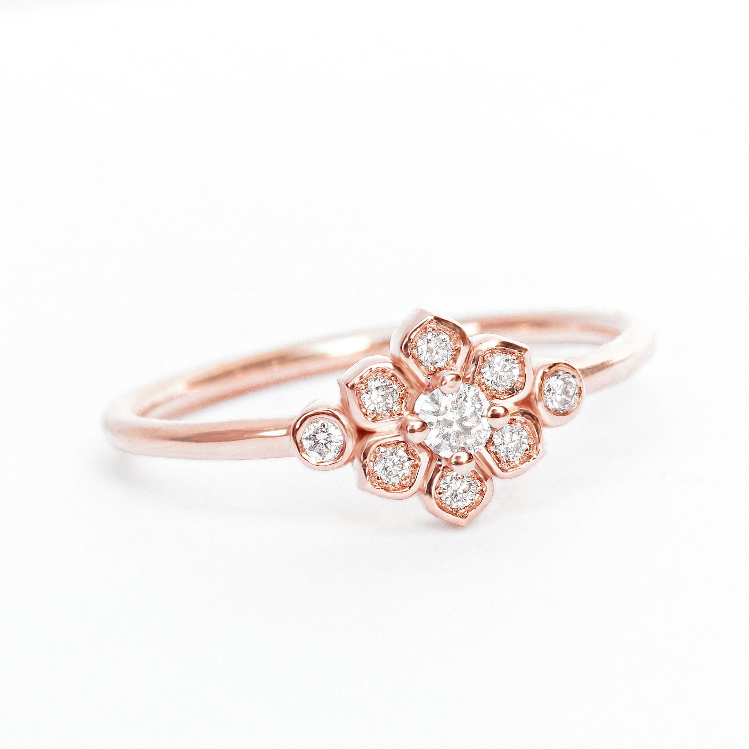 Lily Flower Mini Diamond Ring - sillyshinydiamonds