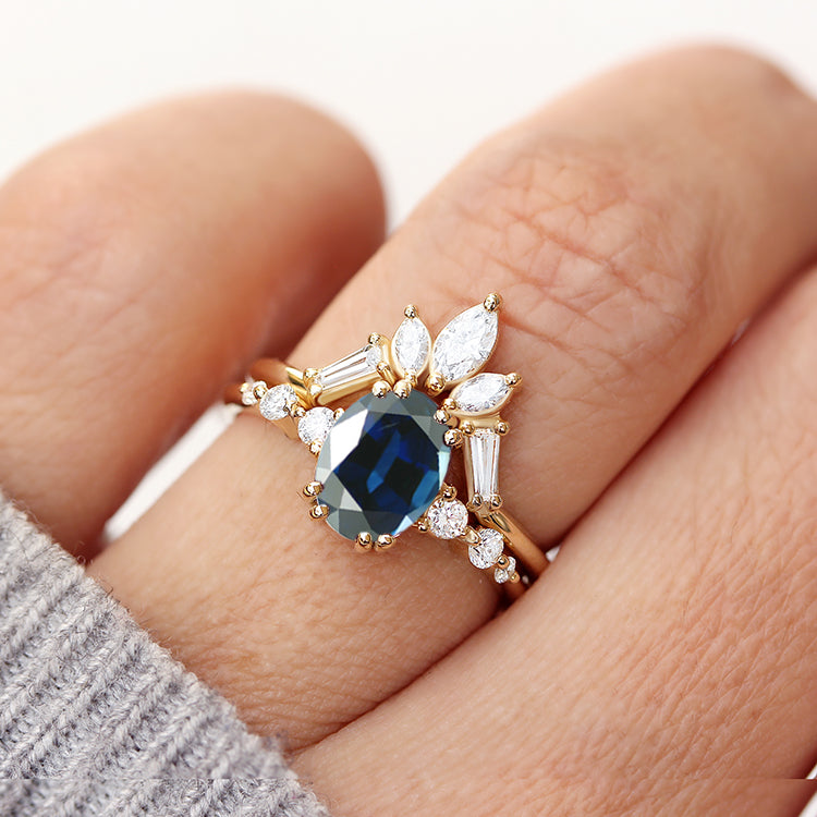 Blue Sapphire and Diamond Engagement Ring Set, Candy Pop & Artemis